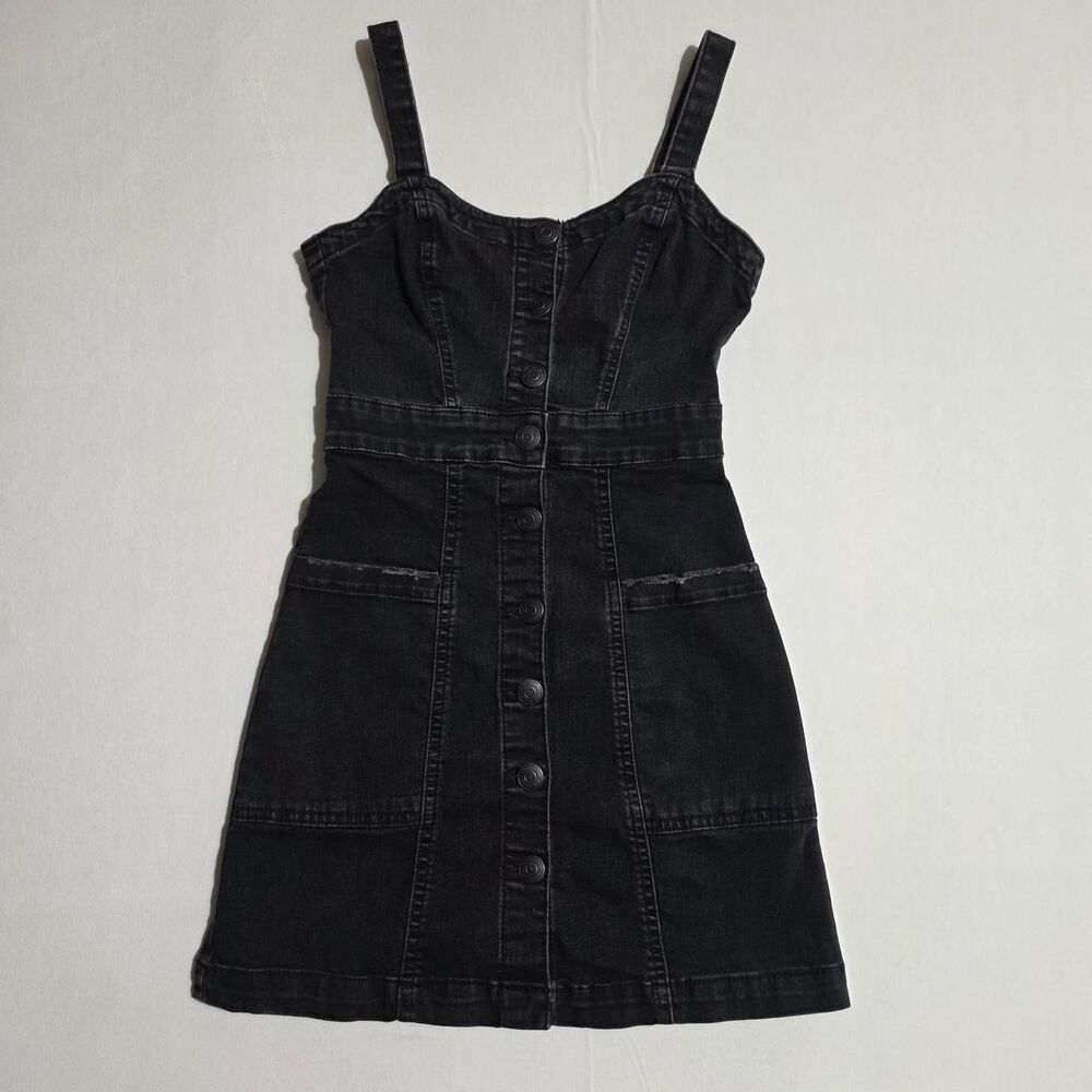 Aeropostale Button-Front Mini Dress black wash denim featuring pocket Size XS